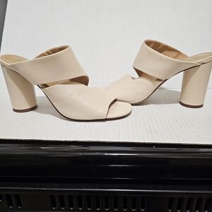 Splendid Serenade Open Toe Mule leather Shoes Heels Sz 7.5 Cream Beige Off White